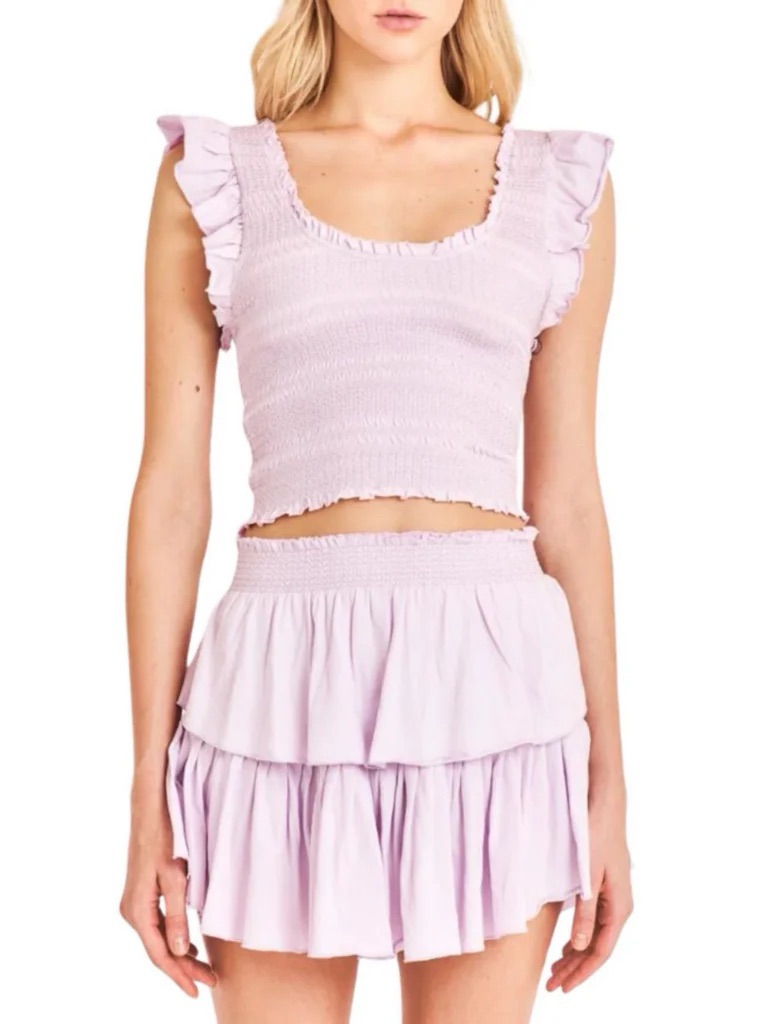 Loveshackfancy Lavender Smocked Ruffle Crop Top